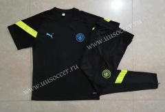 2022-23 Manchester City Black Short-sleeved Thailand Soccer Tracksuit-815