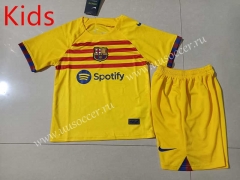 2022-23 Barcelona 3rd  Away Yellow kids Soccer Uniform-507