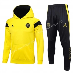 2023-24 PSG Yellow Thailand Soccer Tracksuit Uniform With Hat-815