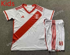 2023-24 Peru Home White kids  Soccer Uniform-7809
