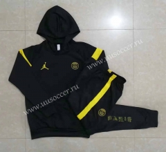 2023-24 PSG Black Thailand Soccer Tracksuit Uniform With Hat-815
