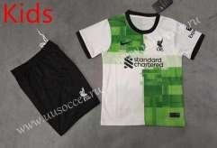 2023-24  Liverpool Away White&Green Thailand kids Soccer Uniform-8423
