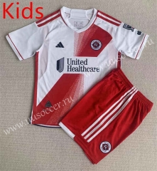 2023-24 New England Revolution Away Red&White   Thailand  kids Soccer Uniform-AY