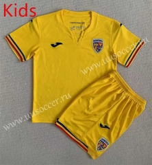 2023-24 Romania Home Yellow  Soccer kids  Uniform-AY