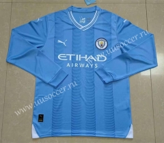 2023-24 Manchester City Home Blue  LS Thailand Soccer Jersey AAA-818