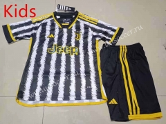 2023-24 Juventus Home White& Black  Soccer kids  Uniform-507