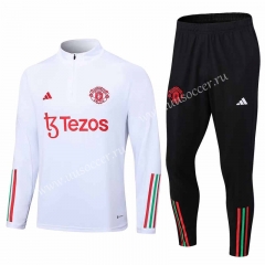2023-24 Manchester United White Thailand Soccer Tracksuit Uniform-411