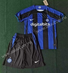 2023-24  Inter Milan Home Blue&Black Soccer Uniform-3454
