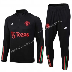 2023-24 Manchester United Black Thailand Soccer Tracksuit Uniform-411