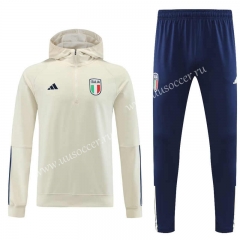 2023-24 Italy White Soccer Tracksuit With Hat-4627