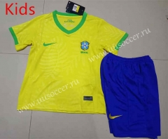 2023-24   Brazil Home Yellow  kids  Soccer Uniform-507