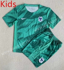 2023-24 France Goalkeeper Green  Kid/Youth Soccer Uniform-AY