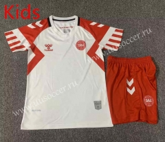 2023-24 Denmark Away White Kids  Soccer Uniform-7809