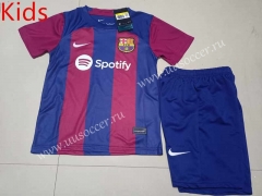 Correct Version 2023-24 Barcelona Home Blue&Red kids Soccer Uniform-507