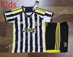 2023-24 Juventus Home White& Black  Soccer kids  Uniform-709