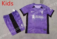 2023-24 Liverpool  2nd Away Purple Thailand kids Soccer Uniform-3454