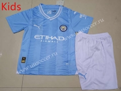 2023-24 Manchester City Home Blue Kid/Youth Soccer Uniform-507