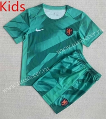 2023-24  Netherlands Goalkeeper Green kids Soccer Uniform--AY
