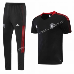 2023-24 Manchester United Black Short-sleeved Thailand Soccer Tracksuit Uniform-LH