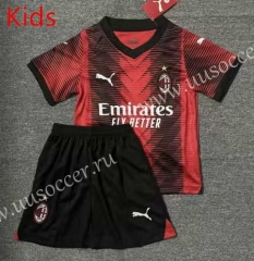 2023-24 AC Milan Home Red&Black Youth/Kids Soccer Uniform-0973