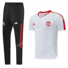 2023-24 Manchester United White Short-sleeved Thailand Soccer Tracksuit Uniform-LH