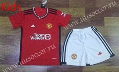 Correct Version 2023-24 Manchester United Home Red   Soccer kids  Uniform-709