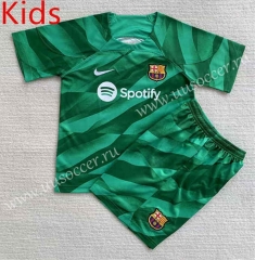2023-24 Barcelona goalkeeper  Green kids Soccer Uniform-AY