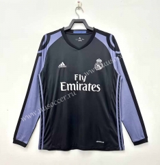 Retro Version 2017-18 Real Madrid 2nd Away Blue&Black   LS Thailand Soccer Jersey AAA-811