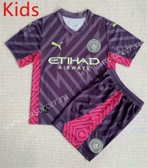 2023-24 Manchester City Goalkeeper Purple Kid/Youth Soccer Uniform-AY