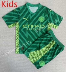 2023-24 Manchester City Goalkeeper  Green Kid/Youth Soccer Uniform-AY