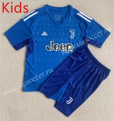 2023-24 Juventus Goalkeeper Blue kids Soccer Uniform-AY