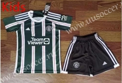 2023-24 Manchester United  Away Black&Green   Soccer kids  Uniform-709