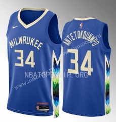 2023-24 City Edition  NBA Milwaukee Bucks Blue #34 Jersey-SN