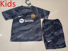 2023-24 Barcelona goalkeeper  Black kids Soccer Uniform-507