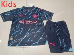 2023-24 Manchester City 2nd Blue&Black Kid/Youth Soccer Uniform-507