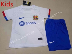 2023-24 Barcelona  Away White kids Soccer Uniform-507