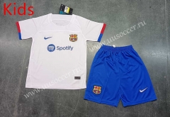 2023-24 Barcelona  Away White kids Soccer Uniform-8679