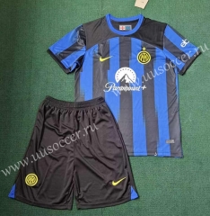 Correct Version 2023-24  Inter Milan Home Blue&Black Soccer Uniform-3454