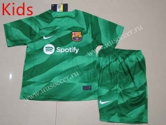 2023-24 Barcelona goalkeeper  Green kids Soccer Uniform-507