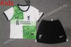Correct Version 2023-24  Liverpool Away White&Green Thailand kids Soccer Uniform-2353
