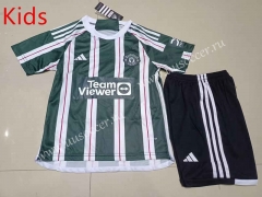 2023-24 Manchester United  Away Black&Green   Soccer kids  Uniform-507