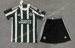 2023-24 Manchester United Away Black&Green   Soccer Uniform-8975