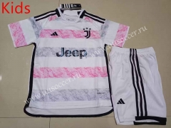 2023-24 Juventus Away White&Pink  kids Soccer Uniform-8679