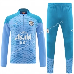 2023-24 Manchester City Blue Thailand Soccer Tracksuit Uniform-4627