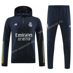 2023-24  Real Madrid Royal Blue Thailand Tracksuit Uniform With Hat-4627
