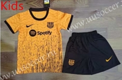 2023-24 Barcelona Yellow kids  Soccer Uniform-709