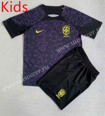 2023-24   Brazil Goalkeeper Black  kids  Soccer Uniform-AY