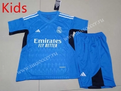 2023-24  Real Madrid Goalkeeper Blue kids Soccer Uniform-8679