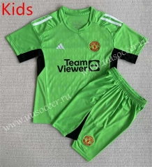2023-24 Manchester United Goalkeeper Green  Soccer kids  Uniform-AY