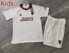 2023-24 Manchester United 2nd Away  White  Soccer kids  Uniform-6486